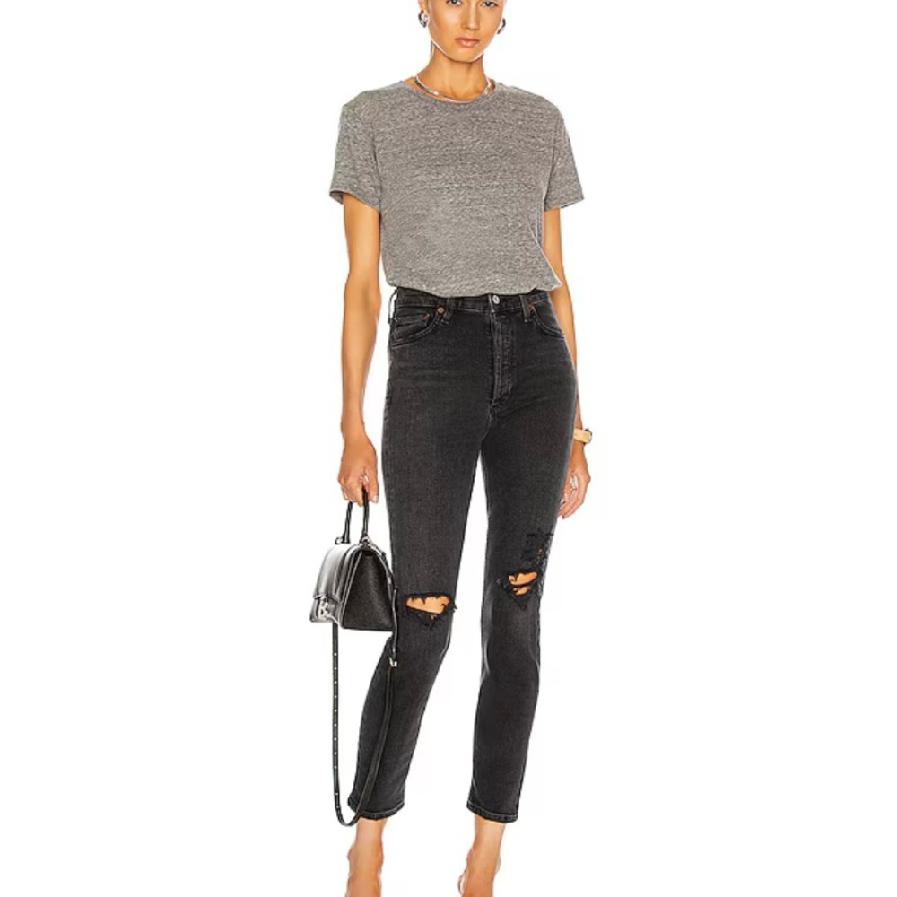SALE Agolde Nico Black Distressed Skinny Jeans | 25